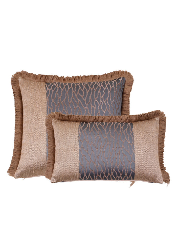 Enne püsküllü mavi vizon desenli 2li kırlent kılıfı kombini