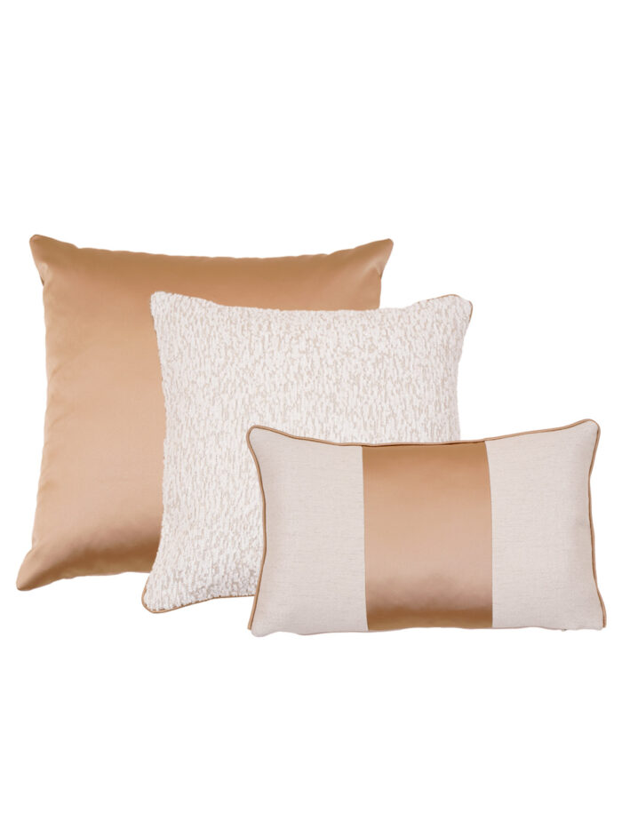 Hilton gold ve krem dokulu 3lü kırlent kılıfı kombini