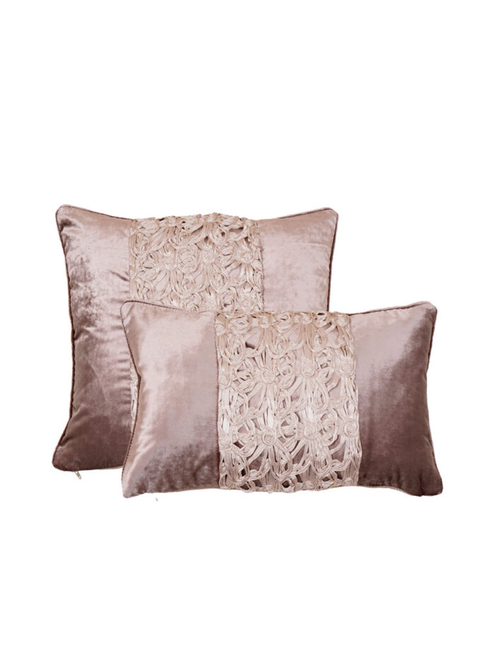 Verona gül kurusu işlemeli kadife kırlent kılıfı 2li kombin